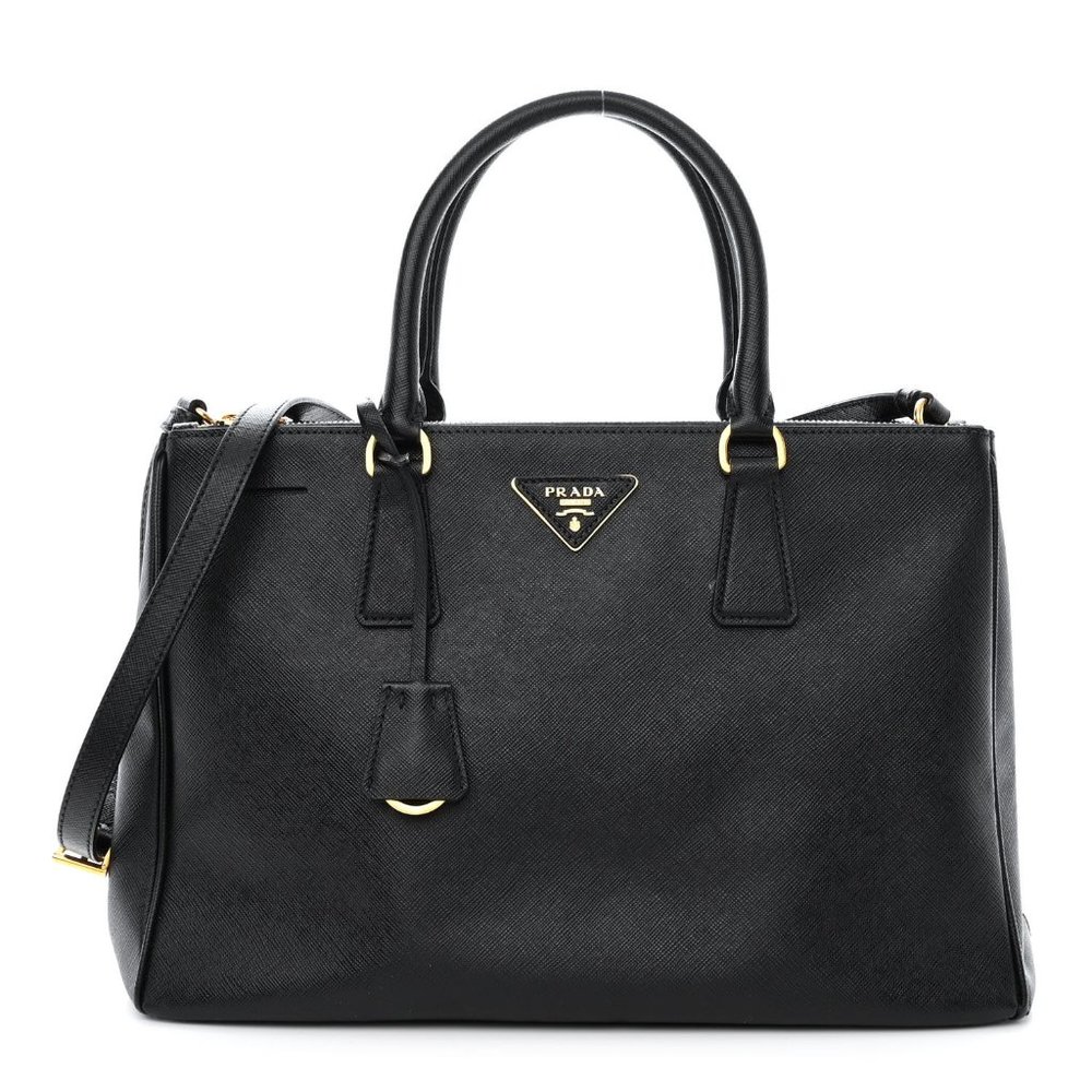 AUTHENTIC PRADA Black Leather Galleria Tote Bag